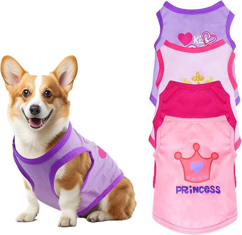 4 Pack Dog Shirts Summer Printed Puppy Clothes Cute Sleeveless Pet T Shirts Dog - Image 2