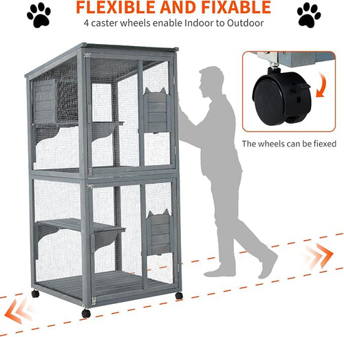 69-Inch Catio, Wooden Cat Enclosure, 4-Tier Cat House w/Waterproof Roof - Image 2