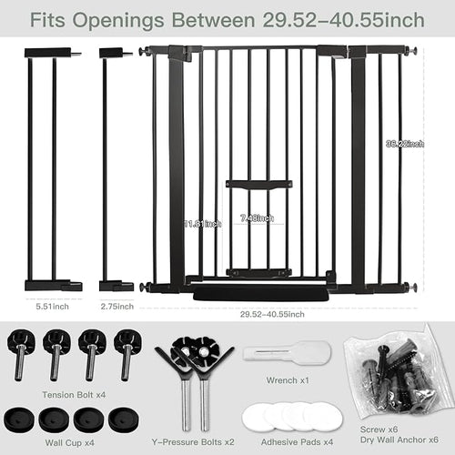 37 Inch Tall Baby Gate with Small Cat Door, Adjustable 29.5" and -40.55" - Image 2