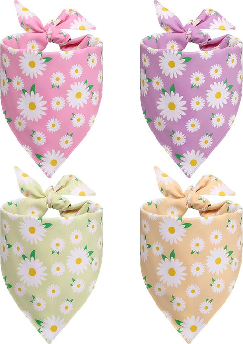 4Pcs Floral Dog Bandanas Girl Large Daisy Triangle Scarf Reversible Spring Bibs by Guiqulai