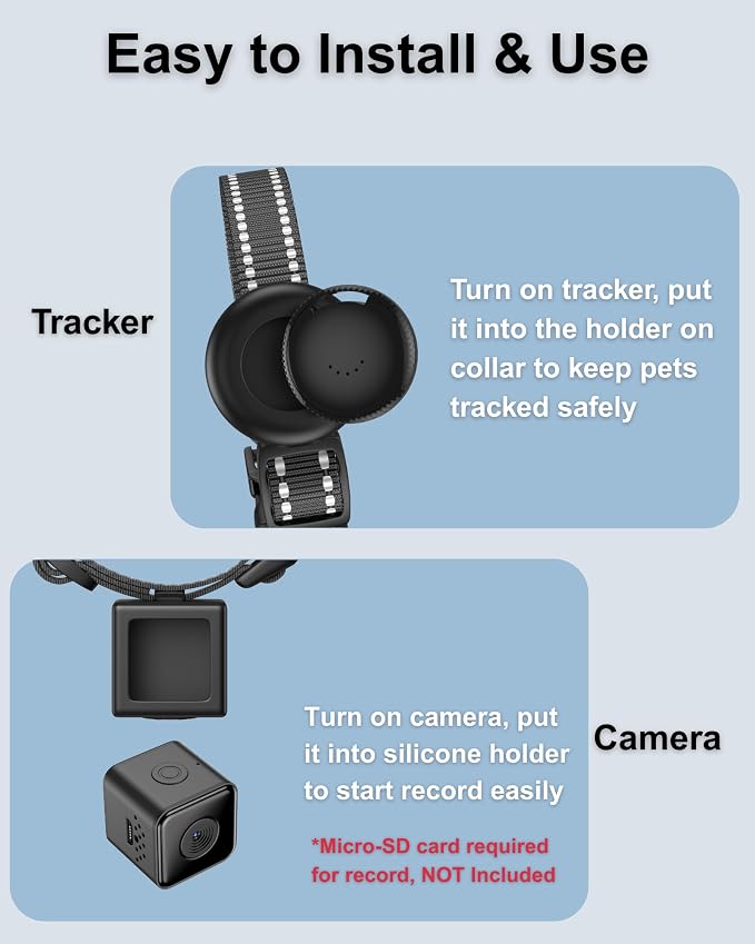 Cat Camera Collar with Tracker Tag, 1080P HD Video Recording Pet POV Cam - Image 5
