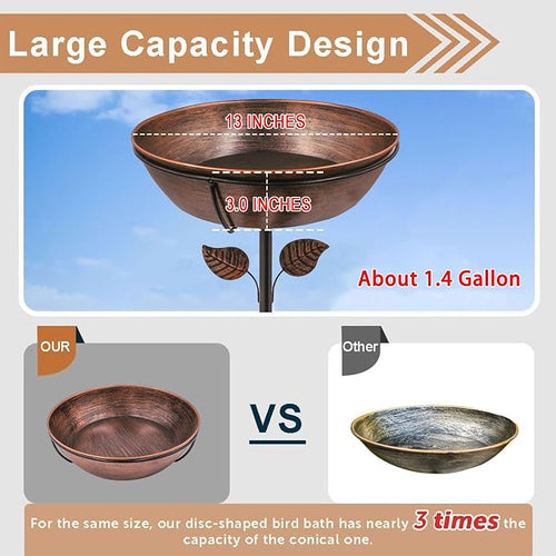 3" Deep Metal Bird Bath for Outdoors, Removable 13" Dia Bowl - Image 2