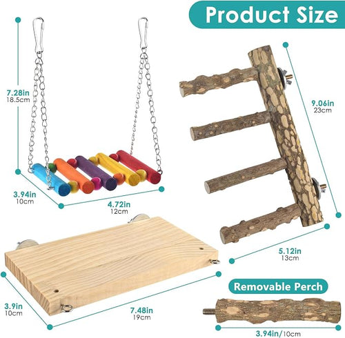 3in1 Bird Perch Toys for Parrots, Wooden Ladder Perch for Cage, Parrot Platform - Image 2