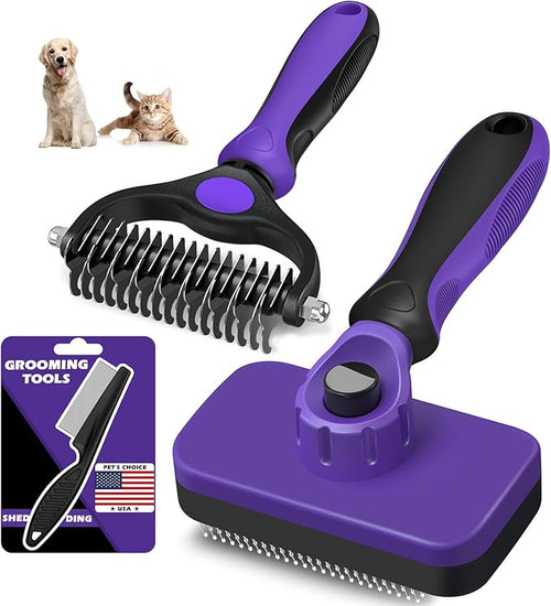 3PCS Self Cleaning Slicker Brush & Pet Grooming Rake & Flea Comb by Augwind