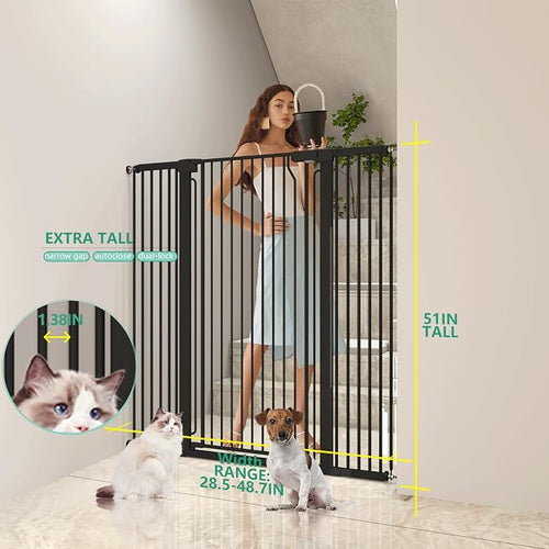 51" Extra Tall Cat Gate for Doorway Auto Close Encrypted Cat Gate 28.5"-48.7" - Image 2