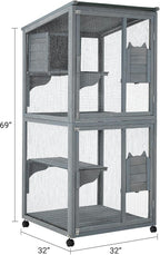 69-Inch Catio, Wooden Cat Enclosure, 4-Tier Cat House w/Waterproof Roof - Image 6