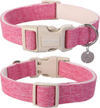 DOGWONG Cotton Hemp Dog Collar, Heavy-Duty Pink Dog Collar Adjustable Soft - Image 3
