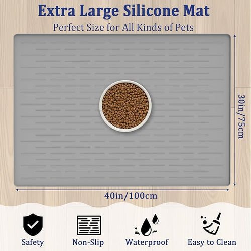 40"x30" XXL Silicone Dog Feeding Mat, 1.5MM Extra Thick Dog Bowl Mat - Image 2