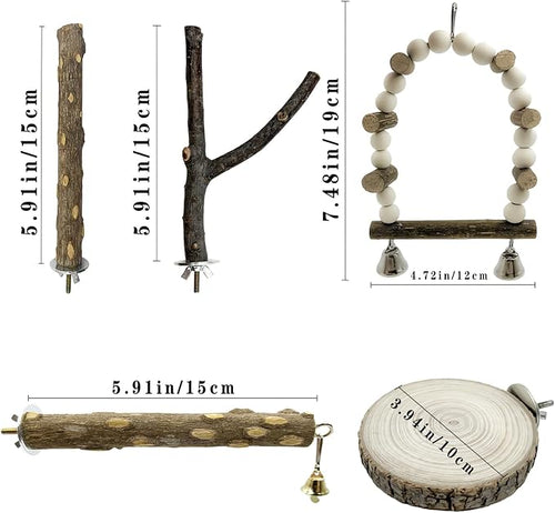 5Pcs Natural Wooden Bird Perch Set – Parrot Perch Toys, Wooden Perch Swing - Image 2