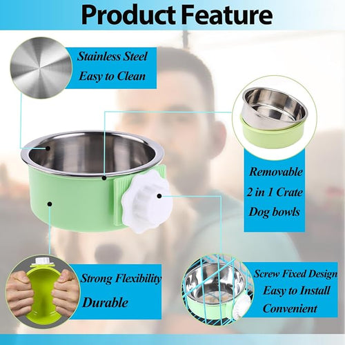 4 Pieces Crate Dog Bowl, Removable Stainless Steel Pet Kennel Hanging Food - Image 2