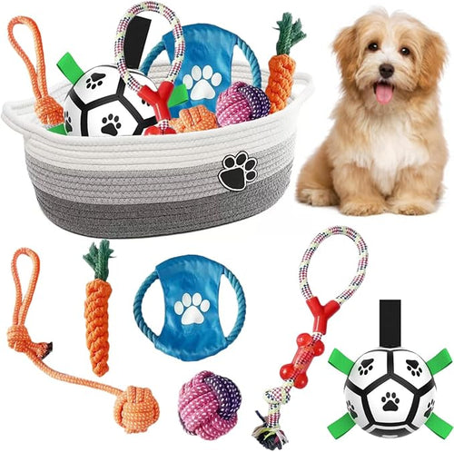 7 Pcs Puppy Dog Toys Storage Basket Set Dog Gift Chew Toys by Unknown