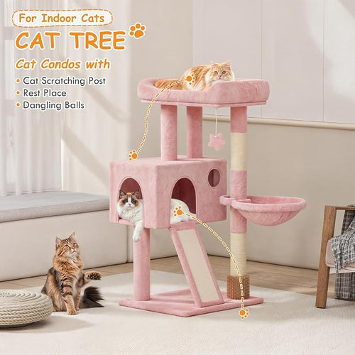 36-Inch Cat Tree for Small Cats, Cozy Condo & Scratching Board, Soft Pink Cat - Image 2