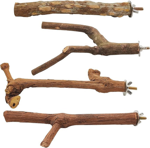 4 Pcs Natural Wooden Bird Perch Parrot Stand, 2 Grape Wood Perches, A Stand by Unknown