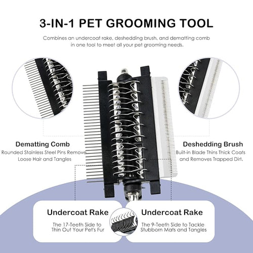 3-IN-1 Pet Deshedding and Grooming Tool, Grooming Brush - Image 2