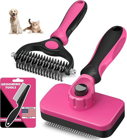 3PCS Self Cleaning Slicker Brush & Pet Grooming Rake & Flea Comb by Augwind