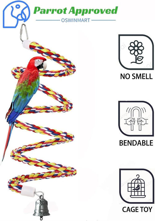63'' Bird Rope Perches Birdcage Swing Toys 100% Cotton Natural Bird Perch - Image 2