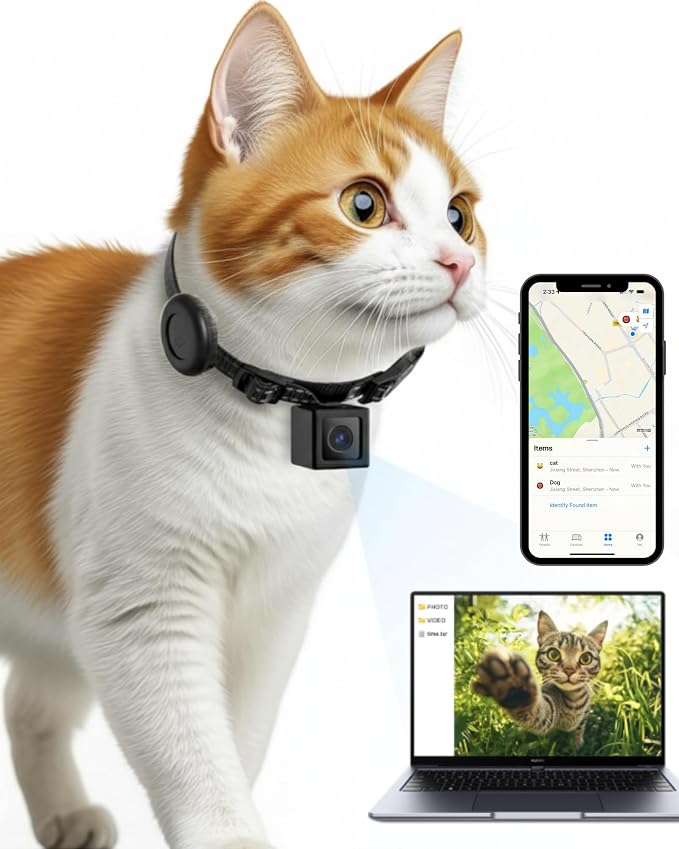 Cat Camera Collar with Tracker Tag, 1080P HD Video Recording Pet POV Cam by Unknown
