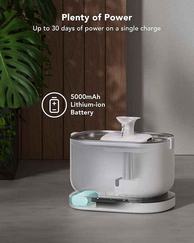Cordless Pet Water Fountain Battery Operated + 8 Packs Replacement Filters - Image 3