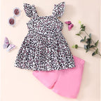 Toddler Baby Girls Summer Clothes Outfits Ruffled Sleeve Dinosaur Shirt Leopard - Image 2