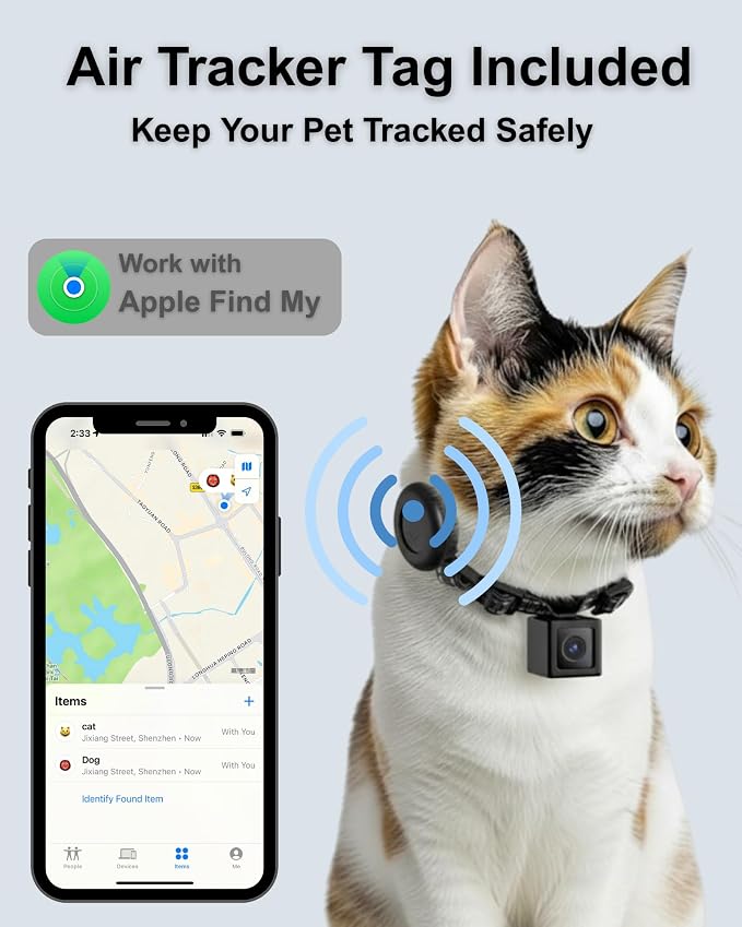 Cat Camera Collar with Tracker Tag, 1080P HD Video Recording Pet POV Cam - Image 3