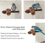 2 Pcs Bird Perch with Safe Bowl Wood & Pinecones - Image 5