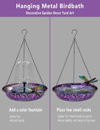 Hanging Bird Bath for Outdoor 11 Inch Colorful Purple&Blue Metal Bird Feeder - Image 6