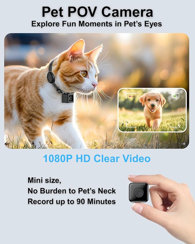 Cat Camera Collar with Tracker Tag, 1080P HD Video Recording Pet POV Cam - Image 2