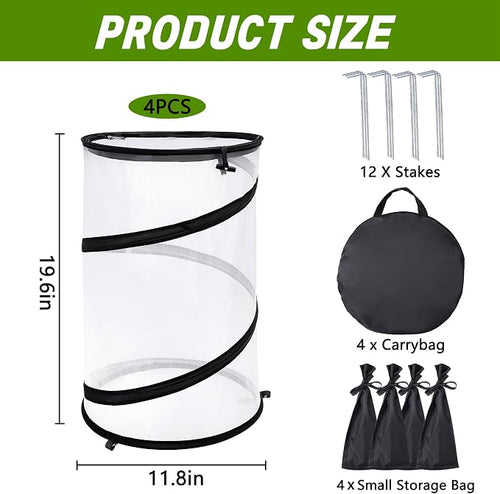 4 Pcs Pop Up Insect Barrier Plant Cover Net, 19.6" x 11.8" Round Foldable Plant - Image 2