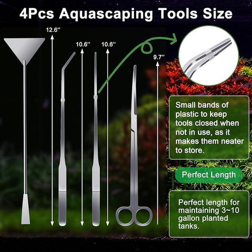 4Pcs Aquascaping Tools, Jeimier Aquascape Kit, Long and Strong Aquarium Tweezers - Image 2