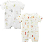 Unisex Summer Trendy 2-Pack Rompers Short Sleeve Zipped Bodysuit Infant Cotton by JingleBaBa