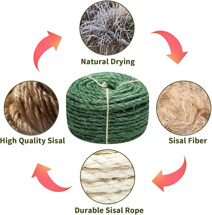 Green Sisal Rope, 1/4 Inch, for Cat Scratching Post, DIY Hemp Twine - Image 4