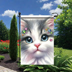 Cute Kitty Garden Flag 12x18 Inch Bling Rhinestone Cat Face Banner Double Sided - Image 6