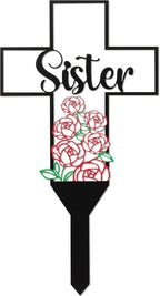 BUoonyer Sister Memorial Graves Markers Cemetery Decorations, Metal Cross by BUyooner