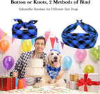 Plaid Dog Bandana with Button, Dual Layer Soft Cotton Triangle Dog Scarf - Image 2