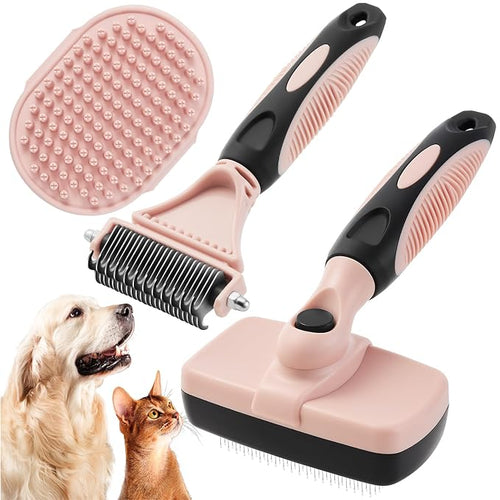 3PCS Cat & Dog Brush Set: Slicker & Deshedding Brush, Dematting Comb, and Bath by XAQMHSW