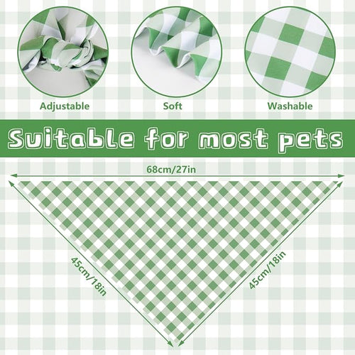 2Pcs Dog Bandanas Sage Green Plaid Triangle Pet Scarf Adjustable Puppy - Image 2