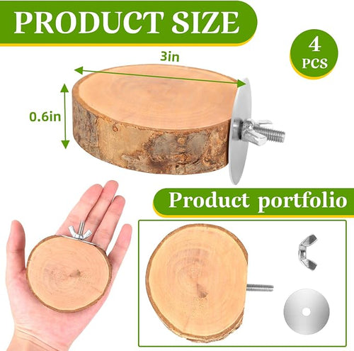 4PCS Natural Wood Round Bird Perch Platform - Image 2