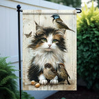 Cat and Birds Garden Flag 12x18 Inch Double Sided Outdoor Yard Banner Fluffy - Image 4