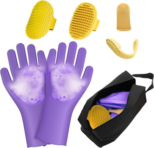 7PCS Dog Bath Brush | Pet Grooming Gloves | Storage Bag | Soothing Massage by Unknown