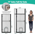 71" Extra Tall Pet Gate with Cat Door, No Drill Pressure Mounted Auto-Close - Image 2