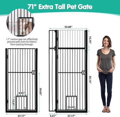 71" Extra Tall Pet Gate with Cat Door, No Drill Pressure Mounted Auto-Close - Image 2