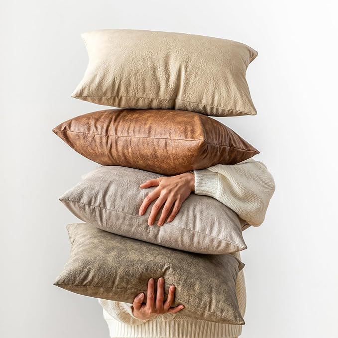 Cognac Pillow Covers 12x20 Inch Neutral Vintage Decorative - Image 3