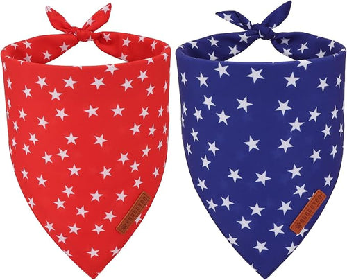 ADOGGYGO Star Dog Bandana 2 Pack, Reversible Red Blue Patriotic Pet Scarf Bib by ADOGGYGO