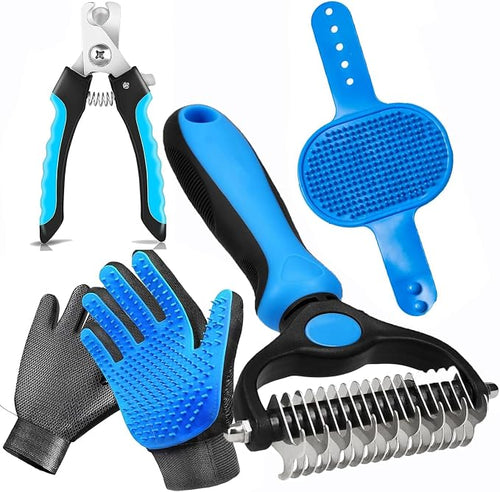 5-in-1 Pet Grooming Kit: Deshedding Rake, Nail Clipper, Grooming Gloves & by NVNAN
