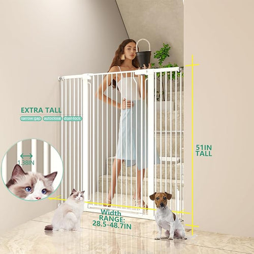 51" Extra Tall Cat Gate 28.5"-48.7" Wide, Auto Close, Pressure Mounted - Image 2