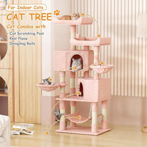 58" Cat Tree Tower for Indoor Cats, Top Perch, Dangling Ball & Cat Condo - Image 2