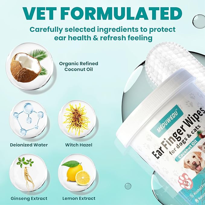 Ear Cleaner Finger Wipes 60 Counts, Dog Ear Cleaner, Soft & Easy Otic Cleaning - Image 3