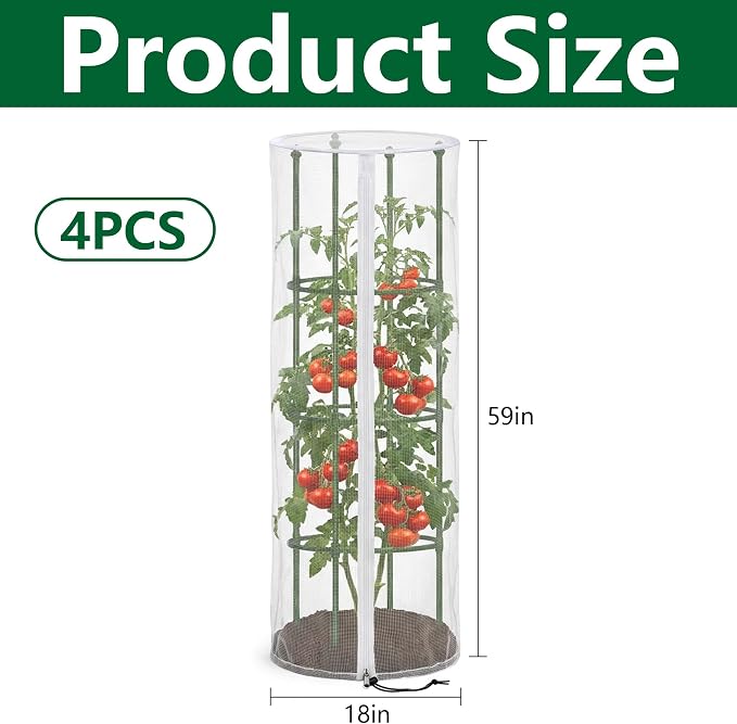 4 Pcs Garden Bird Netting for Round Plant Cage, Tomato Trellis Insect Bird - Image 2