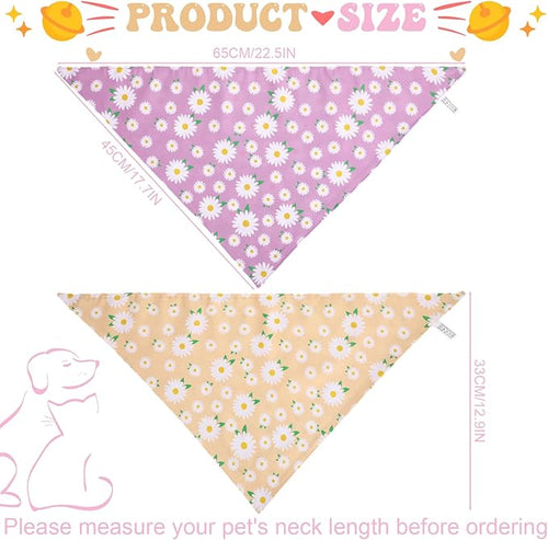 4Pcs Floral Dog Bandanas Girl Large Daisy Triangle Scarf Reversible Spring Bibs - Image 2