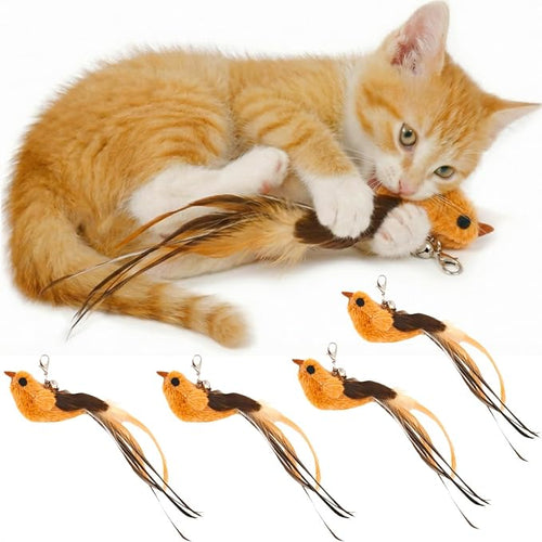 4 Bird Cat Wand Toy Refill for Indoor Cats, Interactive Birds Simulation Set by miwooim
